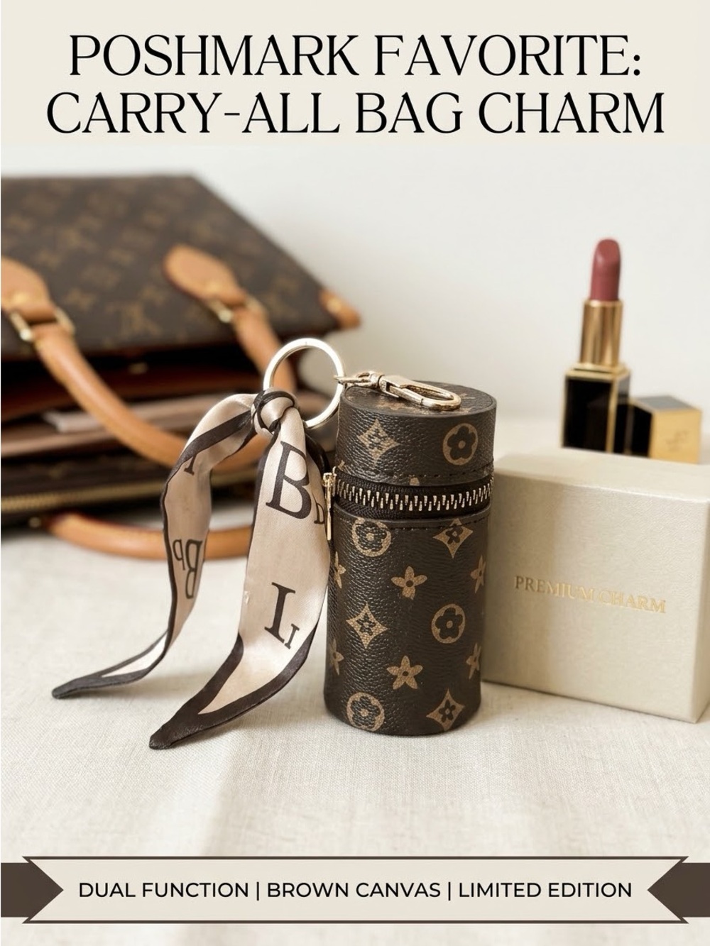 Vogue Famous Stylish Brown Bag Charm  & Keyring - Storage Inside NEW